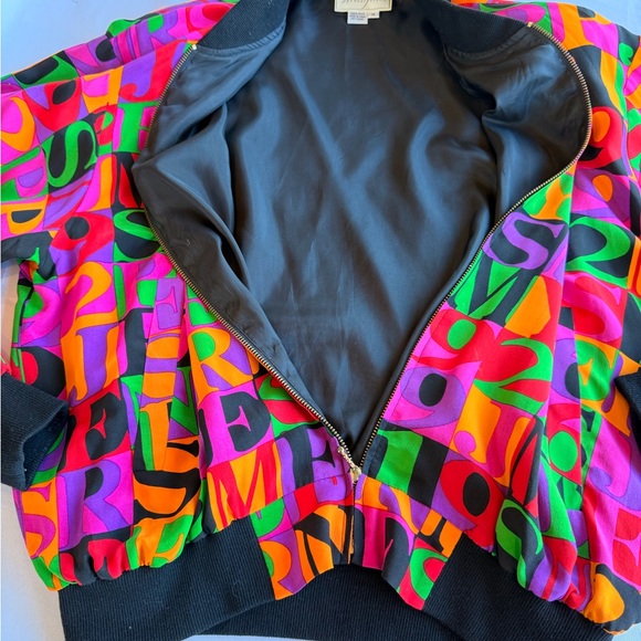 Vintage Spenser Jeremy Colorful Alphabet & Numbers Silk Bomber Jacket Sz Medium - Picture 7 of 9